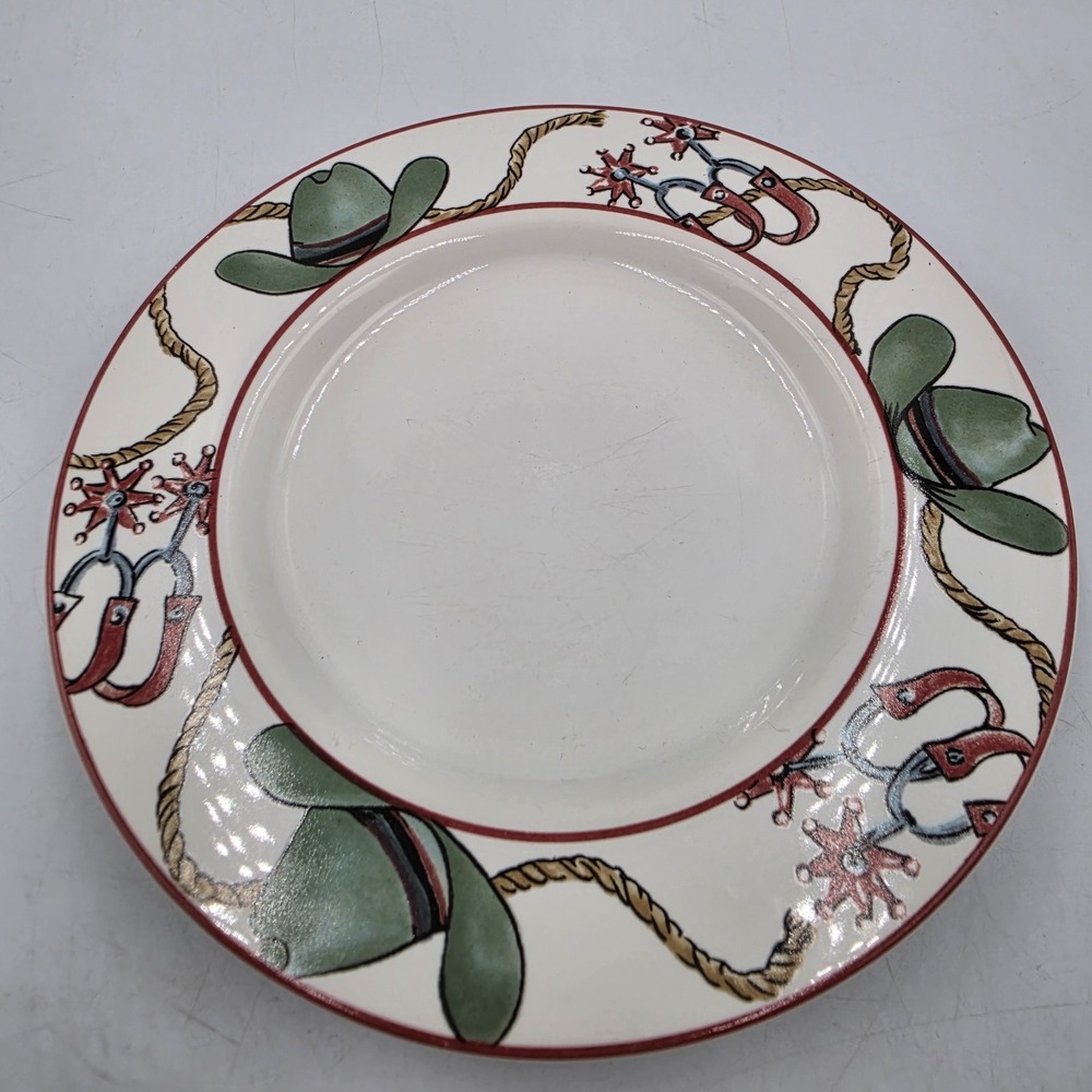 SAKURA LAREDO 6.5" Plates (2) Cowboy Western Boots Hat Rope Spurs Bandana VTG 90